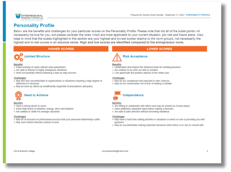 Sample EMP Personality Profile Page from the EMP Feedback Report